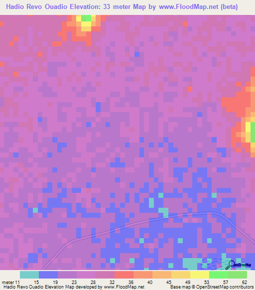 Hadio Revo Ouadio,Mauritania Elevation Map