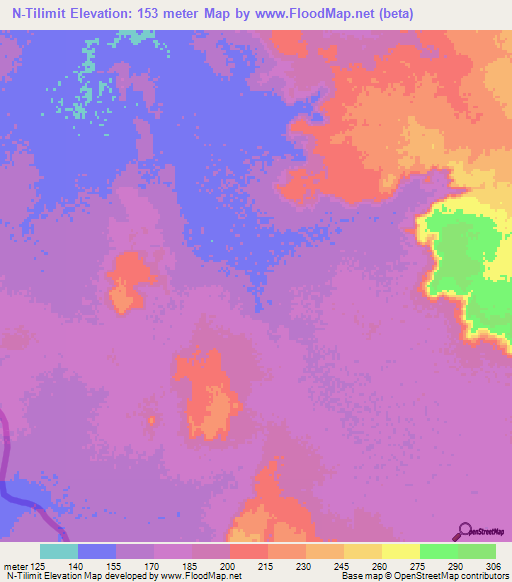 N-Tilimit,Mauritania Elevation Map