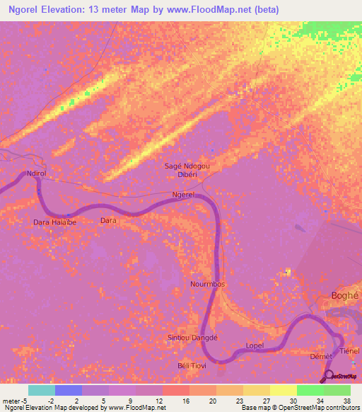Ngorel,Mauritania Elevation Map