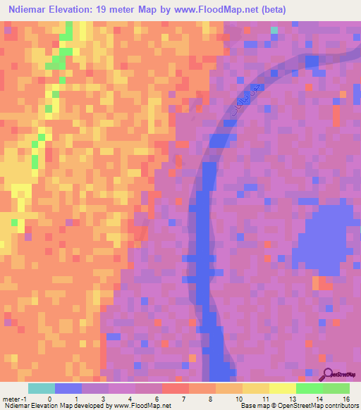 Ndiemar,Mauritania Elevation Map