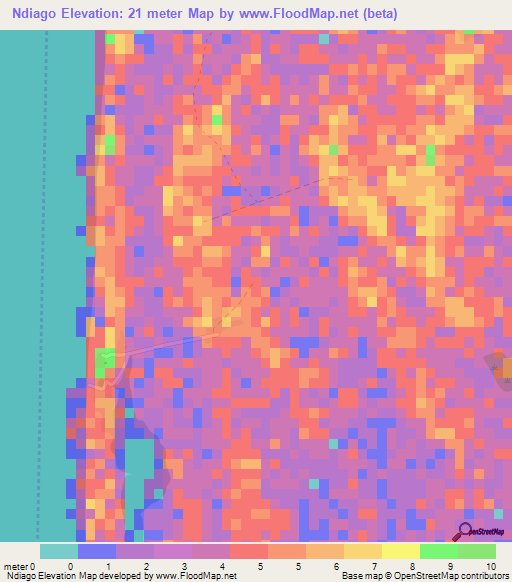 Ndiago,Mauritania Elevation Map