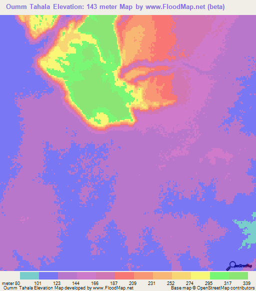 Oumm Tahala,Mauritania Elevation Map