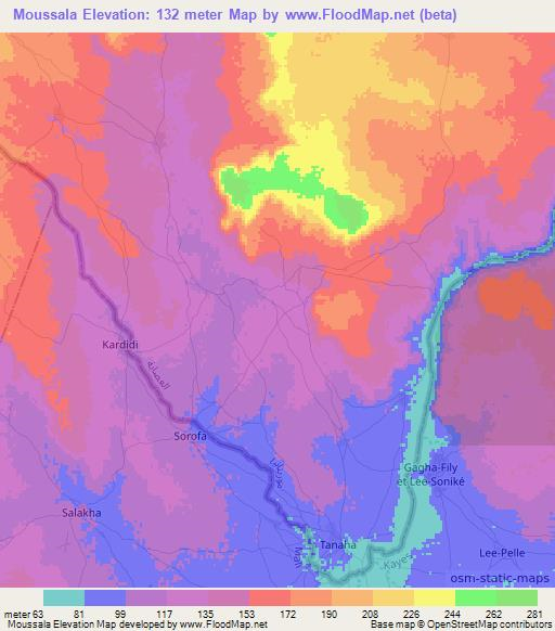 Moussala,Mauritania Elevation Map