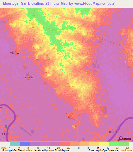 Mourtogal Gar,Mauritania Elevation Map