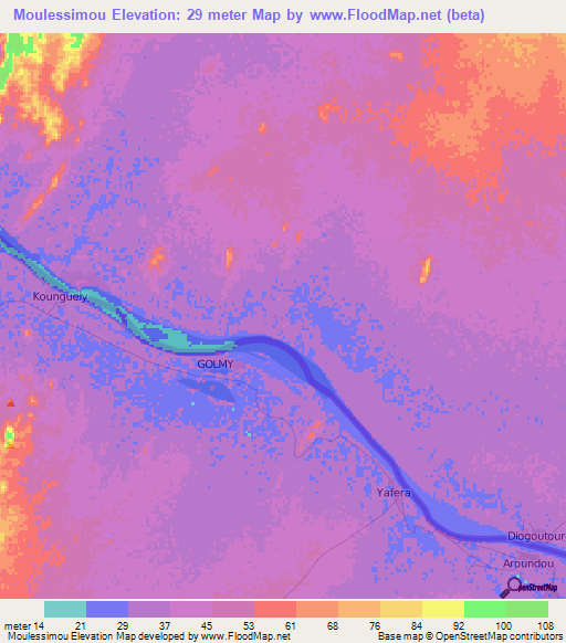 Moulessimou,Mauritania Elevation Map