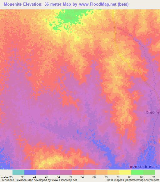 Mouenite,Mauritania Elevation Map