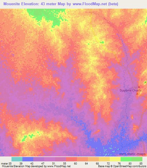 Mouenite,Mauritania Elevation Map