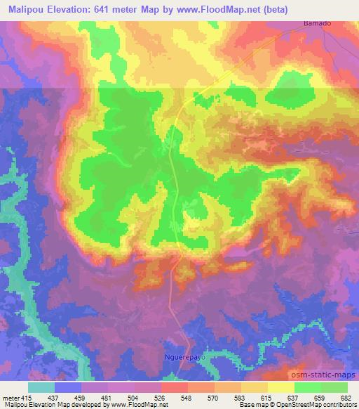 Malipou,Central African Republic Elevation Map