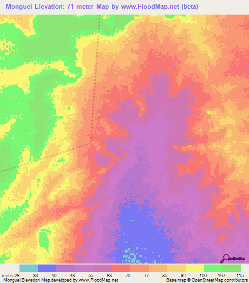 Monguel,Mauritania Elevation Map