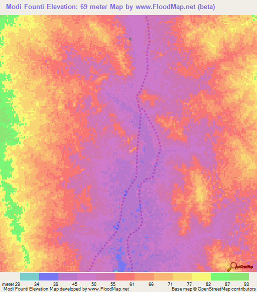 Modi Founti,Mauritania Elevation Map