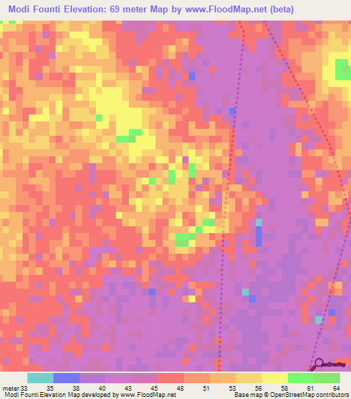 Modi Founti,Mauritania Elevation Map