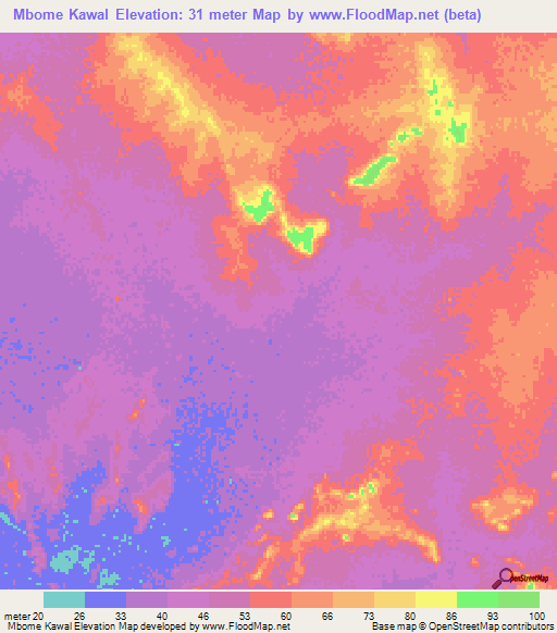 Mbome Kawal,Mauritania Elevation Map