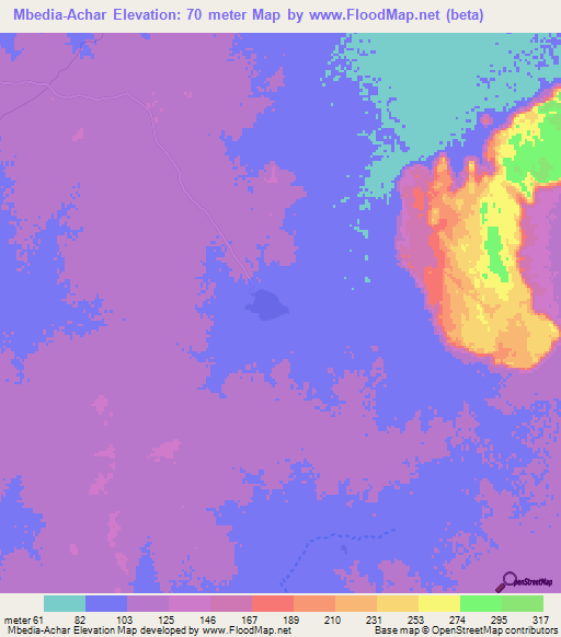 Mbedia-Achar,Mauritania Elevation Map