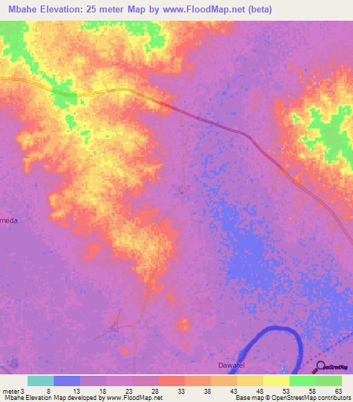 Mbahe,Mauritania Elevation Map