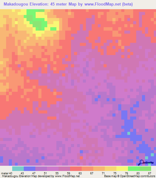 Makadougou,Mauritania Elevation Map