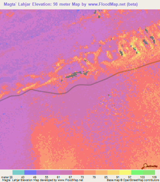 Magta` Lahjar,Mauritania Elevation Map