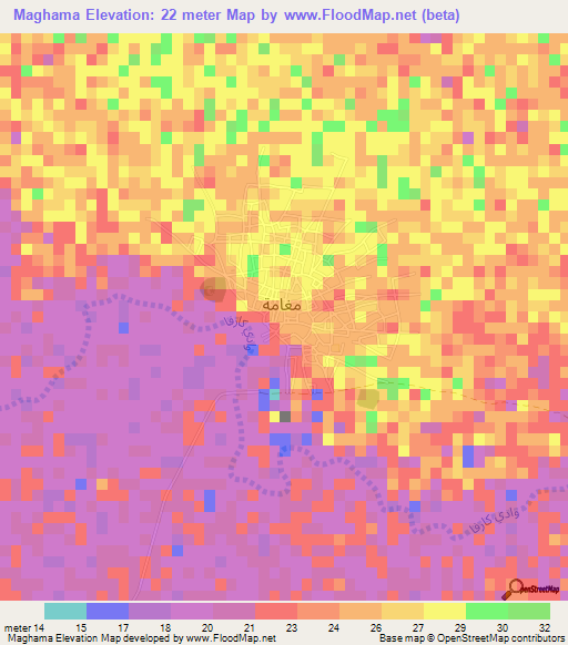 Maghama,Mauritania Elevation Map