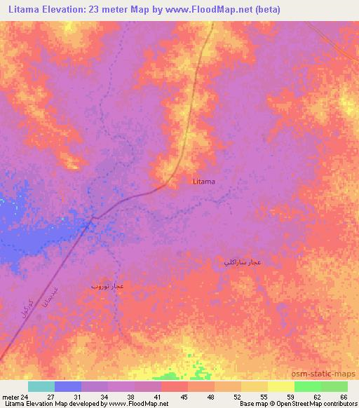 Litama,Mauritania Elevation Map