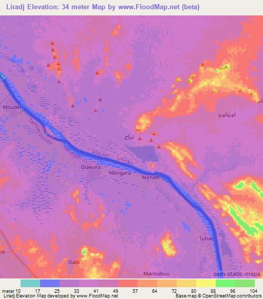 Liradj,Mauritania Elevation Map
