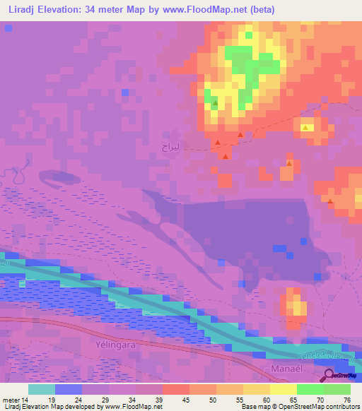 Liradj,Mauritania Elevation Map