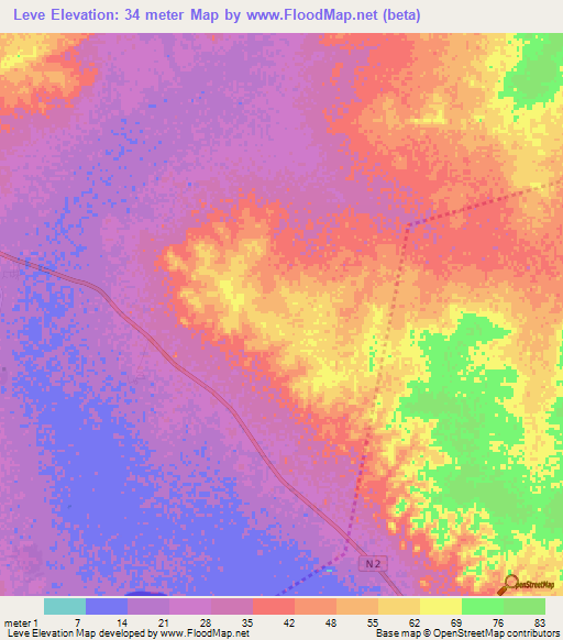 Leve,Mauritania Elevation Map