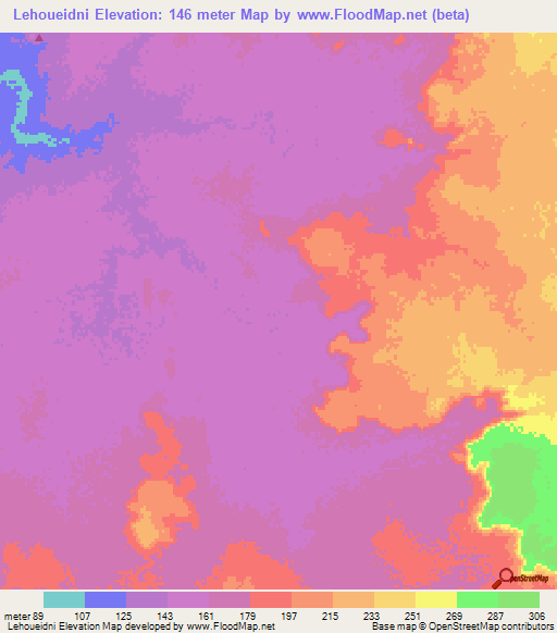 Lehoueidni,Mauritania Elevation Map
