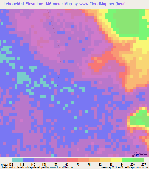 Lehoueidni,Mauritania Elevation Map