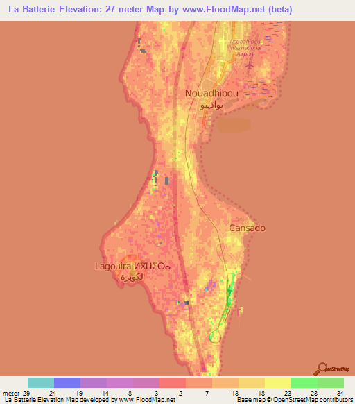 La Batterie,Mauritania Elevation Map