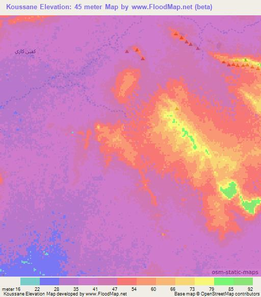 Koussane,Mauritania Elevation Map