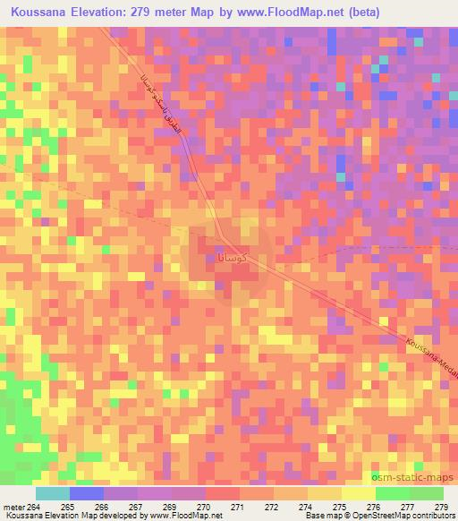 Koussana,Mauritania Elevation Map