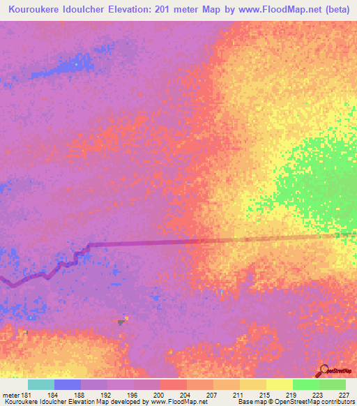 Kouroukere Idoulcher,Mauritania Elevation Map