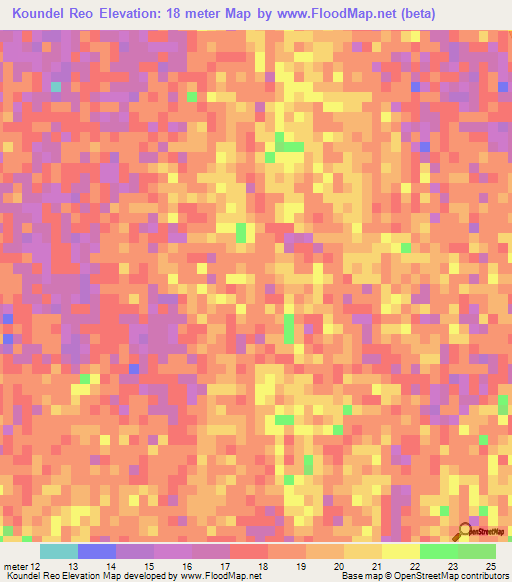 Koundel Reo,Mauritania Elevation Map