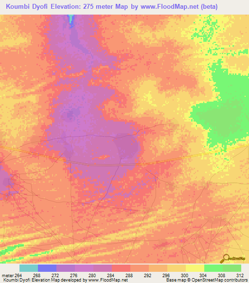 Koumbi Dyofi,Mauritania Elevation Map