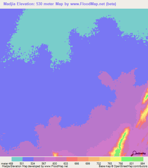 Madjia,Central African Republic Elevation Map