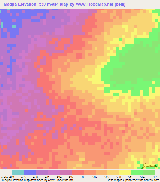 Madjia,Central African Republic Elevation Map
