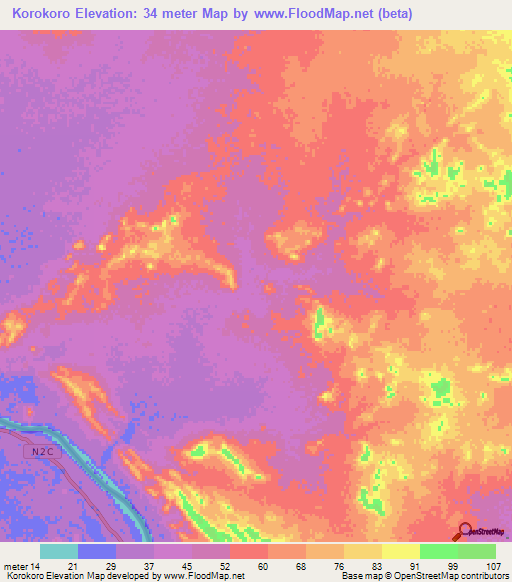 Korokoro,Mauritania Elevation Map