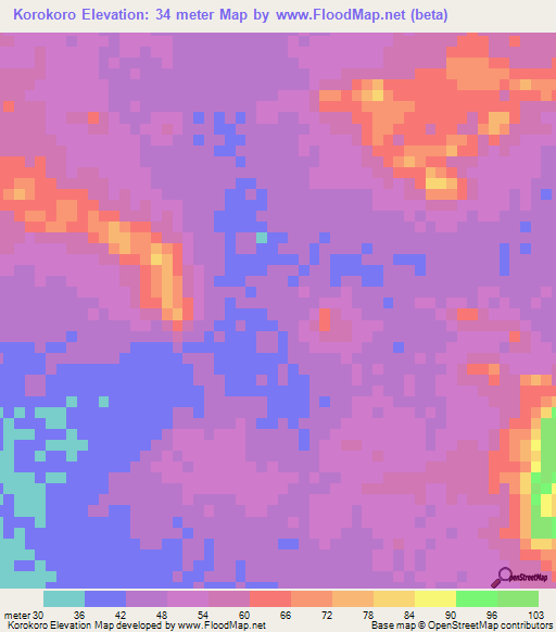 Korokoro,Mauritania Elevation Map