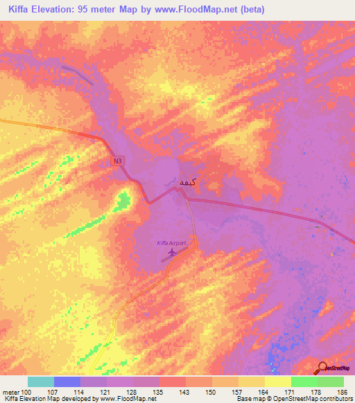 Kiffa,Mauritania Elevation Map
