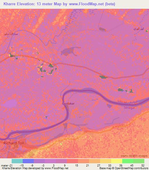 Kharre,Mauritania Elevation Map