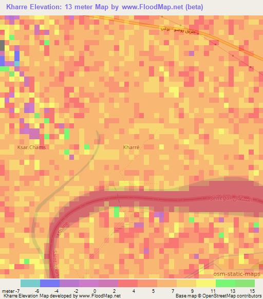 Kharre,Mauritania Elevation Map