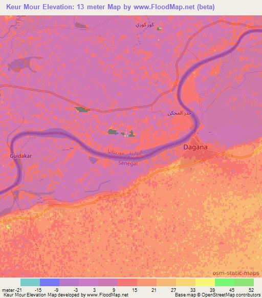 Keur Mour,Mauritania Elevation Map