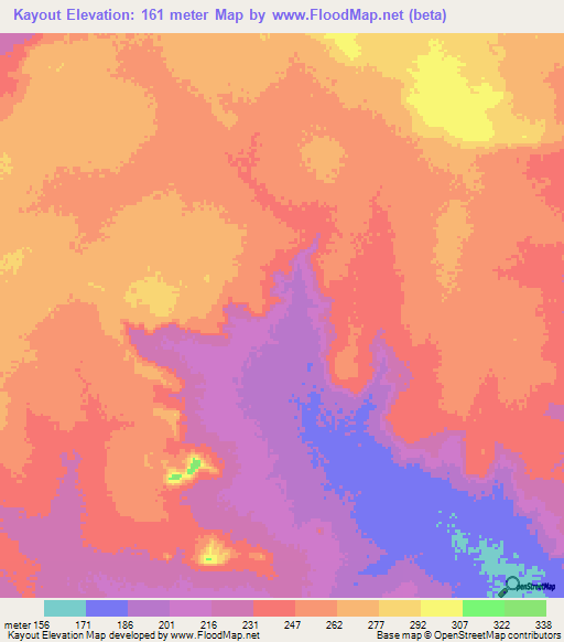 Kayout,Mauritania Elevation Map
