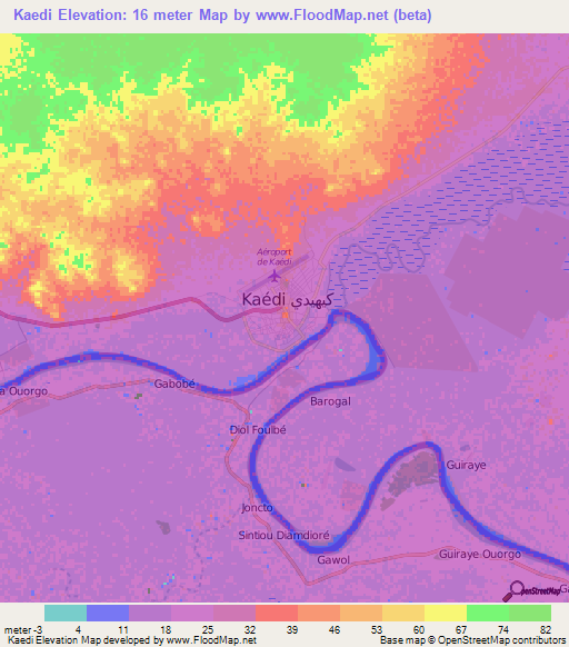 Kaedi,Mauritania Elevation Map