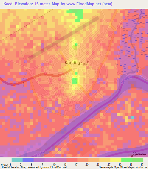 Kaedi,Mauritania Elevation Map
