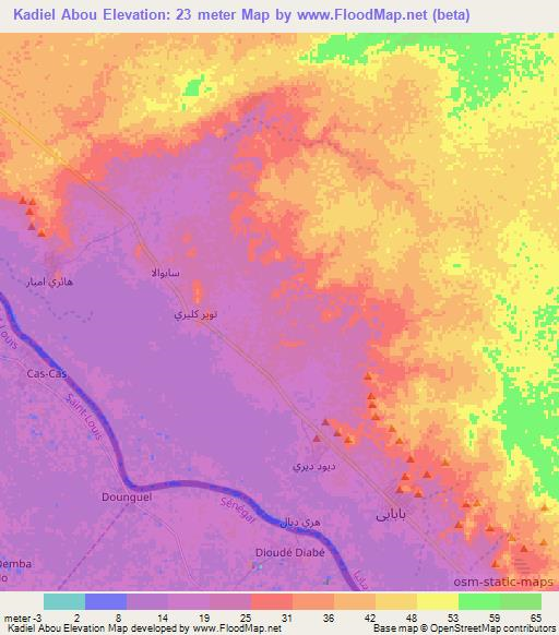 Kadiel Abou,Mauritania Elevation Map
