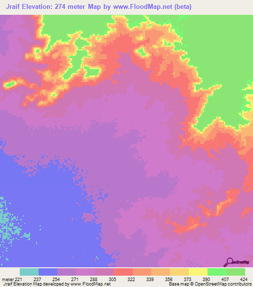 Jraif,Mauritania Elevation Map