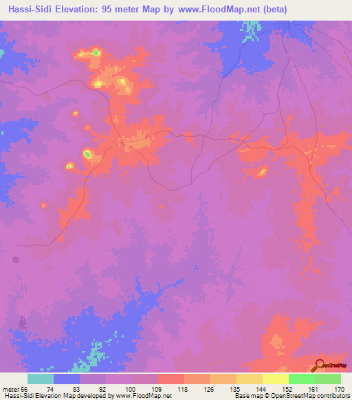 Hassi-Sidi,Mauritania Elevation Map