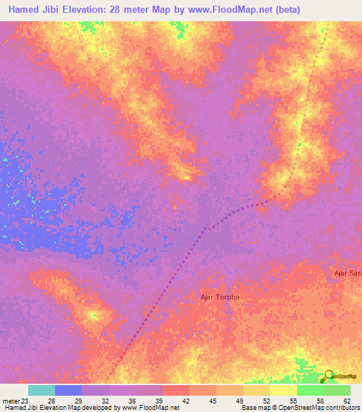 Hamed Jibi,Mauritania Elevation Map