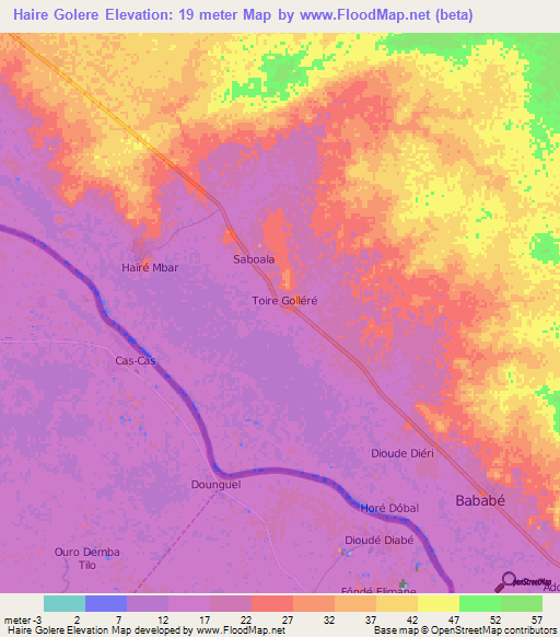 Haire Golere,Mauritania Elevation Map