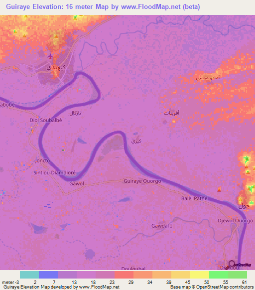 Guiraye,Mauritania Elevation Map